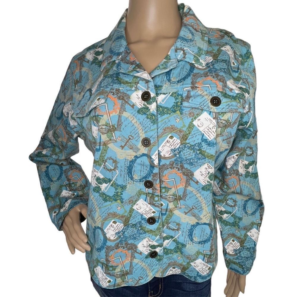 Christopher & Banks Postal Patterned Button Up Sturdy Collard Jacket
